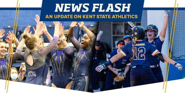 Kent State | News Flash | An Update on Kent State Athletics (photo of gymnastics and baseball teams celebrating)
