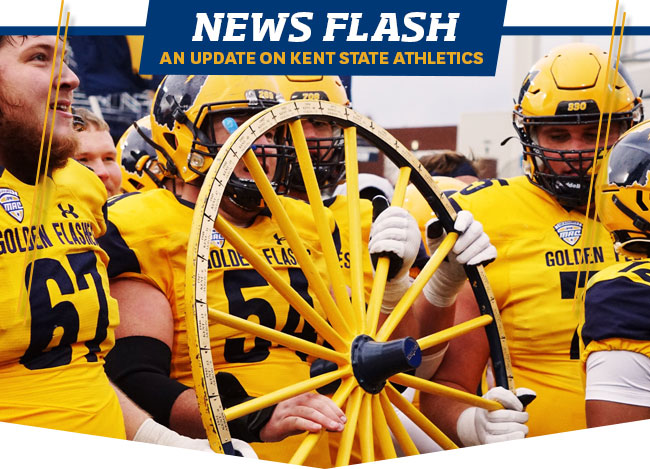 News Flash - An Update on Kent State Athletics - Football players holding wagon wheel